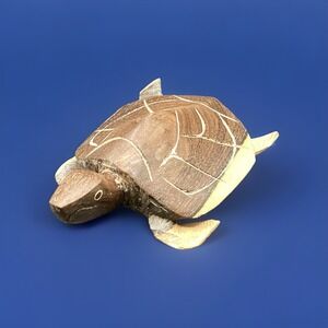 Wood Carved Sea Turtle Figurine‎ 6x4" Handmade Coastal Nautical Ocean Decor